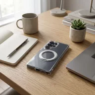   Xiaomi Redmi 17 / Poco C95 Pro tok gyűrűs kitámasztóval, MagSafe, átlátszó-fehér