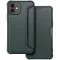 Apple iPhone 15 Plus, Oldalra nyíló tok, légpárnás sarok, bőrhatású, karbon minta, Razor Book, zöld