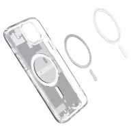   Apple iPhone 15 Plus, Műanyag hátlap védőtok + szilikon keret, Magsafe töltővel kompatibilis, iPhone belső minta, Spigen Ultra Hybrid Zero One Mag, átlátszó/fehér