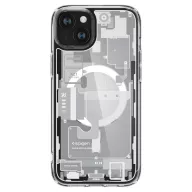   Apple iPhone 15 Plus, Műanyag hátlap védőtok + szilikon keret, Magsafe töltővel kompatibilis, iPhone belső minta, Spigen Ultra Hybrid Zero One Mag, átlátszó/fehér