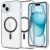 Apple iPhone 15, Műanyag hátlap védőtok + szilikon keret, Magsafe töltővel kompatibilis, karbon minta, Spigen Ultra Hybrid Mag, átlátszó/mintás