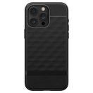 Apple iPhone 15 Pro Max, Szilikon tok + műanyag keret, közepesen ütésálló, Magsafe töltővel kompatibilis, 3D hatszög minta, Spigen Caseology Parallax Mag, fekete