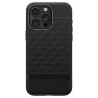   Apple iPhone 15 Pro Max, Szilikon tok + műanyag keret, közepesen ütésálló, Magsafe töltővel kompatibilis, 3D hatszög minta, Spigen Caseology Parallax Mag, fekete
