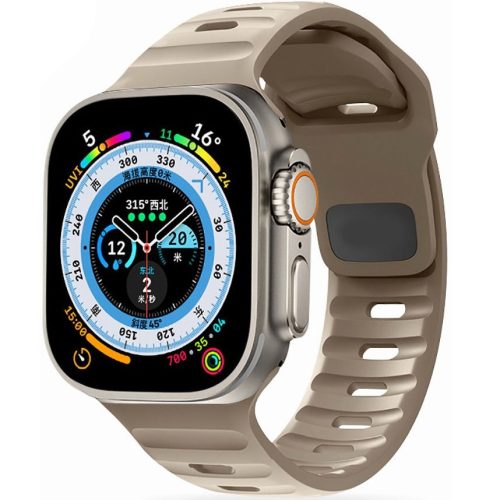 Apple Watch 4-6, SE, SE (2022) (42 / 44 mm) / Watch 7-9 (45 mm) / Watch Ultra 1-2 (49 mm), szilikon pótszíj, állítható, TP IconBand Line, barna