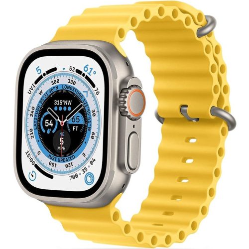 Apple Watch 4-6, SE, SE (2022) (38 / 40 mm) / Watch 7-9 (41 mm), szilikon pótszíj, állítható, hullámos kialakítás, TP IconBand Pro, sárga