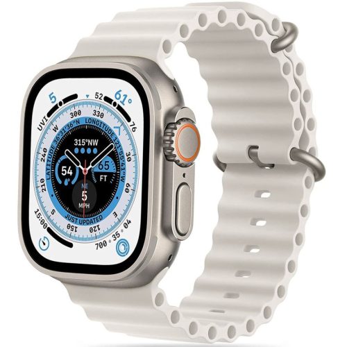 Apple Watch 4-6, SE, SE (2022) (38 / 40 mm) / Watch 7-9 (41 mm), szilikon pótszíj, állítható, hullámos kialakítás, TP IconBand Pro, bézs