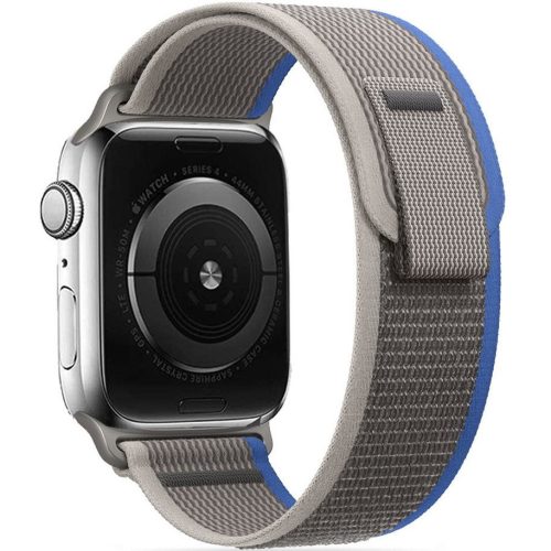 Apple Watch 4-6, SE, SE (2022) (38 / 40 mm) / Watch 7-9 (41 mm), textíl pótszíj, nylon, állítható, légáteresztő, TP Nylon, szürke/kék