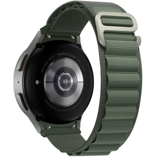 Samsung Galaxy Watch 4 / 5 / 5 Pro / 6 (40 / 44 / 45mm) / Watch 4 Classic / 6 Classic (42 / 43 / 46mm), textíl pótszíj, nylon, állítható, hullámos kialakítású akasztórész, TP Nylon Pro, sötétzöld