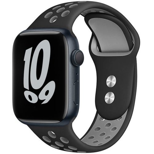Apple Watch 1-6, SE, SE (2022) (42 / 44 mm) / Watch 7-9 (45 mm) / Watch Ultra (49 mm), szilikon pótszíj, állítható, lyukacsos, TP SoftBand, fekete/szürke