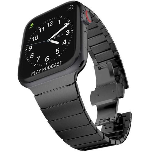 Apple Watch 4-6, SE, SE (2022) (42 / 44 mm) / Watch 7-9 (45 mm) / Watch Ultra 1-2 (49 mm), fém pótszíj, TP LinkBand, fekete