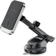   Autós tartó, univerzális, szélvédőre vagy szellőzőre vagy műszerfalra rögzíthető, 360°-ban forgatható, mágneses, Magsafe kompatibilis, Magsafe gyűrűvel, Qi vezeték nélküli töltővel, 15W, TP MM15W-V9 Magnetic Magsafe, fekete