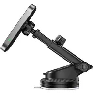   Autós tartó, univerzális, szélvédőre vagy szellőzőre vagy műszerfalra rögzíthető, 360°-ban forgatható, mágneses, Magsafe kompatibilis, Magsafe gyűrűvel, Qi vezeték nélküli töltővel, 15W, TP MM15W-V9 Magnetic Magsafe, fekete