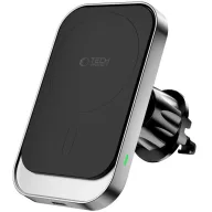   Autós tartó, univerzális, szélvédőre vagy szellőzőre vagy műszerfalra rögzíthető, 360°-ban forgatható, mágneses, Magsafe kompatibilis, Magsafe gyűrűvel, Qi vezeték nélküli töltővel, 15W, TP MM15W-V9 Magnetic Magsafe, fekete