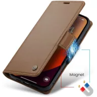   Apple iPhone 16e / 17e, Oldalra nyíló tok, stand, kártyatartóval, RFID technológiával, Wooze CaseME, barna