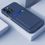   Apple iPhone 16e / 17e, Szilikon tok, kártyatartóval, Wooze Card Slot, sötétkék