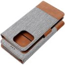 Apple iPhone 16e / 17e, Oldalra nyíló tok, stand, kártyatartóval, farmer minta, Jeans Book, szürke