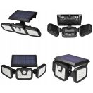Napelemes kültéri fali solar lámpa, 3 paneles, elforgatható, 74 LED-es, vízálló, fekete