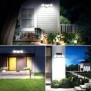 Napelemes kültéri fali solar lámpa, 3 paneles, elforgatható, 74 LED-es, vízálló, fekete