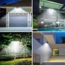 Napelemes kültéri fali solar lámpa, 3 paneles, elforgatható, 74 LED-es, vízálló, fekete