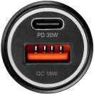 Autós töltő, Szivargyújtós töltő, 30W, USB aljzat, USB Type-C aljzat, USB Type-C - USB Type-C kábellel, gyorstöltés, QC 3.0, PD, AFC, PPS, Blue Star, fekete