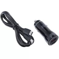   Autós töltő, Szivargyújtós töltő, 30W, USB aljzat, USB Type-C aljzat, USB Type-C - USB Type-C kábellel, gyorstöltés, QC 3.0, PD, AFC, PPS, Blue Star, fekete