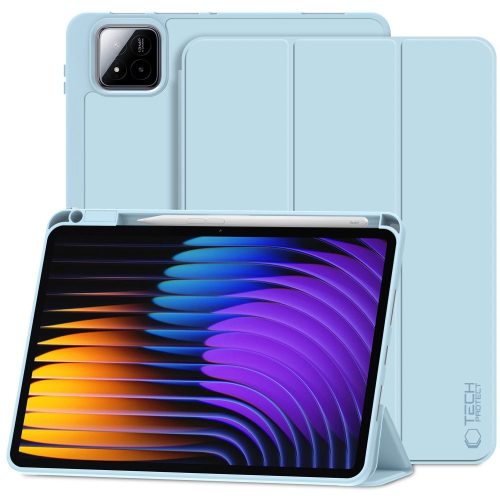 Xiaomi Pad 7 (11.2) / Pad 7 Pro (11.2), mappa tok, közepesen ütésálló, érintőceruza tartó, érintőceruza nélkül, Trifold, TP SC Pen Holder, világoskék