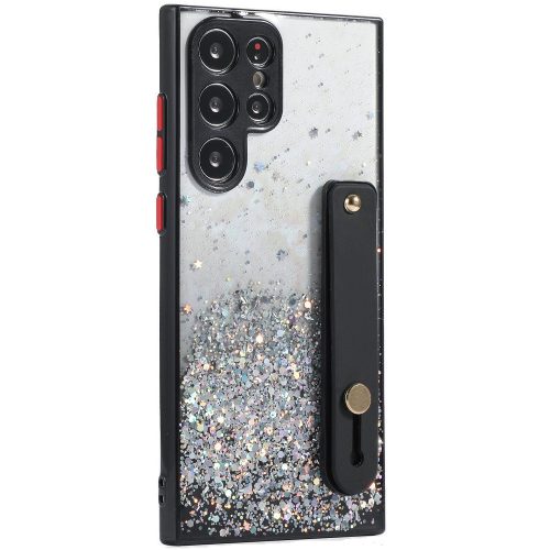 Huawei Honor 400 (Global), Szilikon tok, közepesen ütésálló, kézpánttal, színátmenetes, csillogó minta, Wooze Strap Star, mintás/fekete