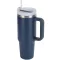 Prémium fémfalú utazó termosz + pohár, 1200 ml, hőtartó, szívószállal, fogantyúval, Tumbler, sötétkék