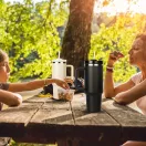 Prémium fémfalú utazó termosz + pohár, 1200 ml, hőtartó, szívószállal, fogantyúval, Tumbler, sötétkék