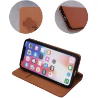   Apple iPhone 17 Pro, Oldalra nyíló tok, valódi bőrtok, stand, Smart Pro, barna