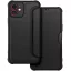 Apple iPhone 17, Oldalra nyíló tok, légpárnás sarok, bőrhatású, karbon minta, Razor Book, fekete