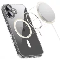   Apple iPhone 17, Műanyag hátlap védőtok + szilikon keret, Magsafe töltővel kompatibilis, FlexAir Hybrid Magsafe, átlátszó