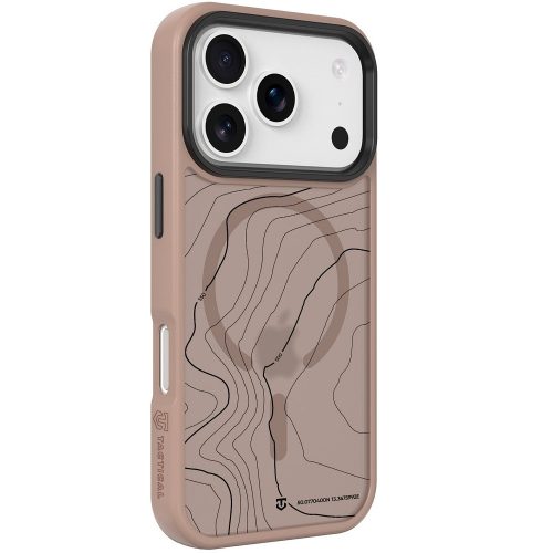 Apple iPhone 17 Pro, Műanyag hátlap védőtok + szilikon keret, közepesen ütésálló, Magsafe kompatibilis, térkép minta, Tactical MagForce Hyperstealth Sika, áttetsző/barna