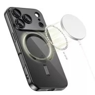   Apple iPhone 17, Műanyag hátlap védőtok + szilikon keret, közepesen ütésálló, Magsafe töltővel kompatibilis, fényes keret, Magflex Magsafe, átlátszó/fekete