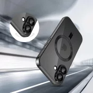   Apple iPhone 17, Műanyag hátlap védőtok + szilikon keret, közepesen ütésálló, Magsafe töltővel kompatibilis, fényes keret, Magflex Magsafe, átlátszó/fekete