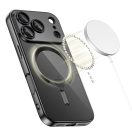 Apple iPhone 17 Pro, Műanyag hátlap védőtok + szilikon keret, közepesen ütésálló, Magsafe töltővel kompatibilis, fényes keret, Magflex Magsafe, átlátszó/fekete