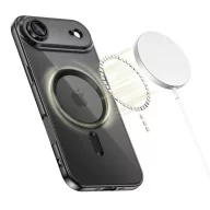   Apple iPhone Air (2025), Műanyag hátlap védőtok + szilikon keret, közepesen ütésálló, Magsafe töltővel kompatibilis, fényes keret, Magflex Magsafe, átlátszó/fekete