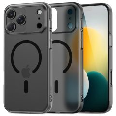   Apple iPhone 17 Pro, Műanyag hátlap védőtok + szilikon keret, közepesen ütésálló, Magsafe töltővel kompatibilis, Magslim Magsafe, áttetsző/fekete