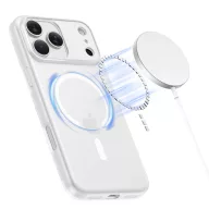   Apple iPhone 17 Pro, Műanyag hátlap védőtok + szilikon keret, közepesen ütésálló, Magsafe töltővel kompatibilis, Magslim Magsafe, áttetsző/fehér
