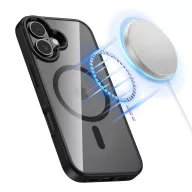   Apple iPhone 17, Műanyag hátlap védőtok + szilikon keret, Magsafe töltővel kompatibilis, Magmat Magsafe, átlátszó/fekete