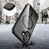   Apple iPhone 17, Műanyag hátlap védőtok + szilikon keret, Magsafe töltővel kompatibilis, Magmat Magsafe, átlátszó/fekete