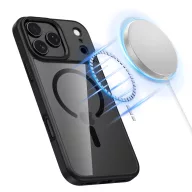   Apple iPhone 17 Pro, Műanyag hátlap védőtok + szilikon keret, Magsafe töltővel kompatibilis, Magmat Magsafe, átlátszó/fekete