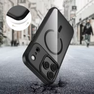   Apple iPhone 17 Pro, Műanyag hátlap védőtok + szilikon keret, Magsafe töltővel kompatibilis, Magmat Magsafe, átlátszó/fekete