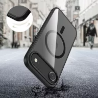   Apple iPhone Air (2025), Műanyag hátlap védőtok + szilikon keret, Magsafe töltővel kompatibilis, Magmat Magsafe, átlátszó/fekete