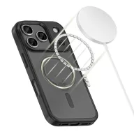   Apple iPhone 17 Pro, Műanyag hátlap védőtok + szilikon keret, Magsafe töltővel kompatibilis, Magmat Magsafe, áttetsző/fekete