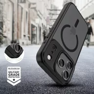   Apple iPhone 17 Pro, Műanyag hátlap védőtok + szilikon keret, Magsafe töltővel kompatibilis, Magmat Magsafe, áttetsző/fekete