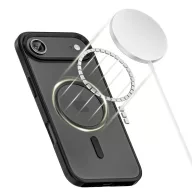   Apple iPhone Air (2025), Műanyag hátlap védőtok + szilikon keret, Magsafe töltővel kompatibilis, Magmat Magsafe, áttetsző/fekete