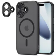   Apple iPhone 17, Műanyag hátlap védőtok + szilikon keret, Magsafe töltővel kompatibilis, kameravédő kerettel, Magcam Magsafe, áttetsző/fekete