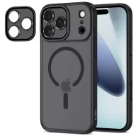   Apple iPhone 17 Pro, Műanyag hátlap védőtok + szilikon keret, Magsafe töltővel kompatibilis, kameravédő kerettel, Magcam Magsafe, áttetsző/fekete