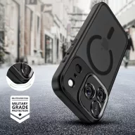   Apple iPhone 17 Pro, Műanyag hátlap védőtok + szilikon keret, Magsafe töltővel kompatibilis, kameravédő kerettel, Magcam Magsafe, áttetsző/fekete